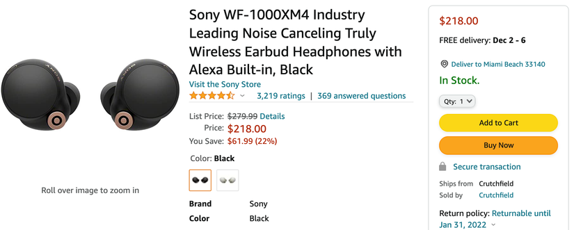 Sony's class-leading WF-1000XM4 true wireless buds hit a new low