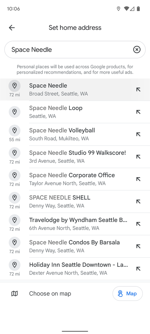 Google Maps mobile app asking to confirm the home address.