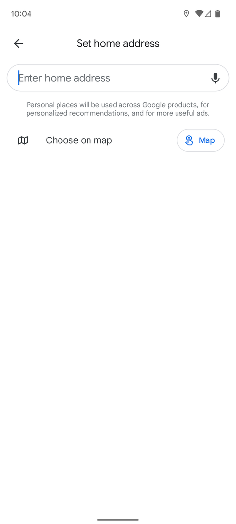 The Google Maps mobile menu to set home address.