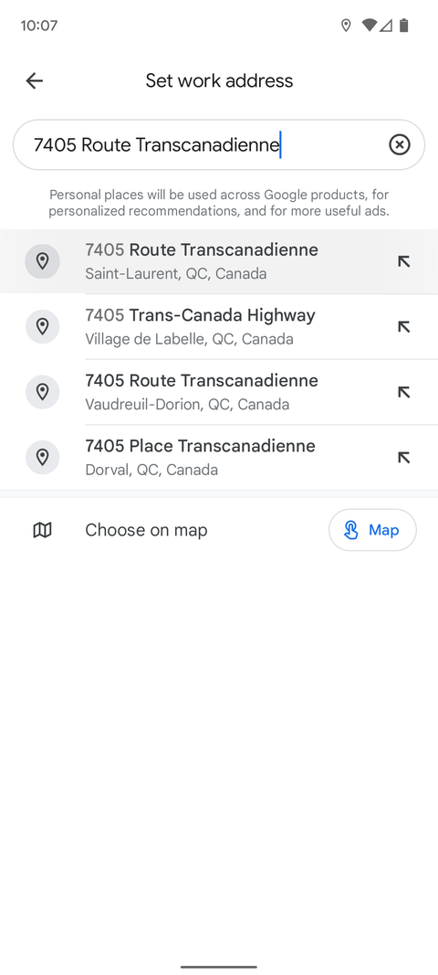 Google Maps mobile app menu to set your work address.