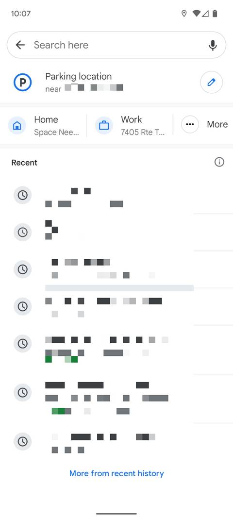 Google Maps Recent History screen
