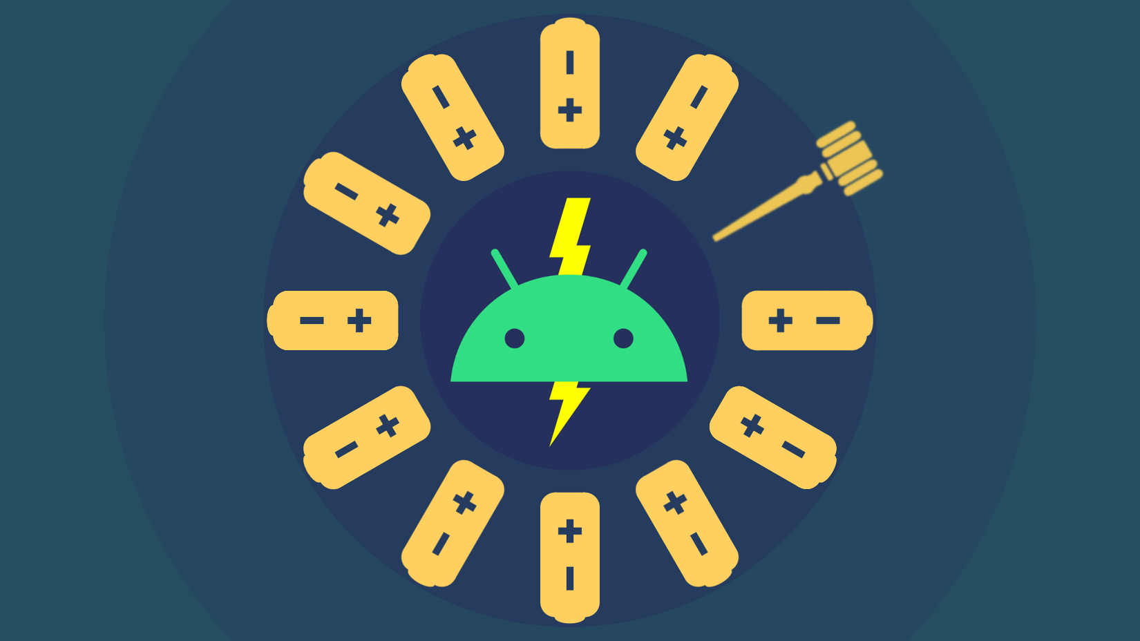 An illustration showing Android and batteries