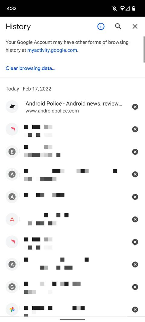 chrome mobile app screenshot showing tab history
