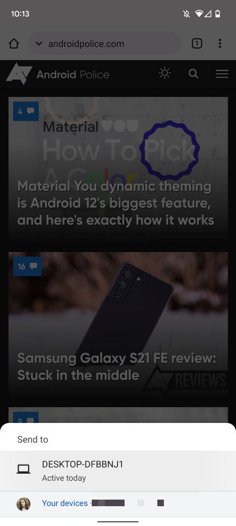 chrome browser app screenshot showing chome's device selection window