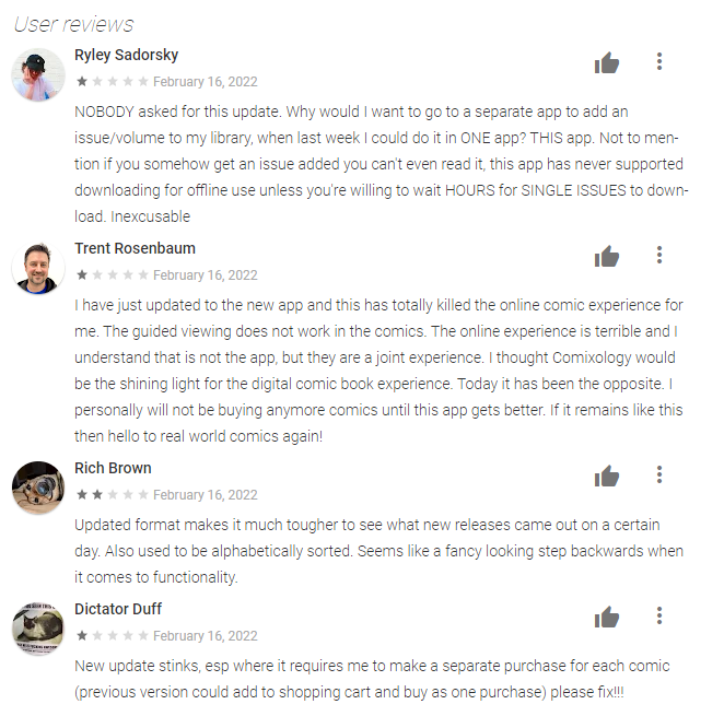 comixology update play store reviews