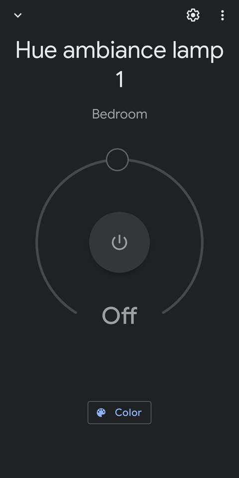 Screenshot shows the remote control page for a specific light in the Google home app.