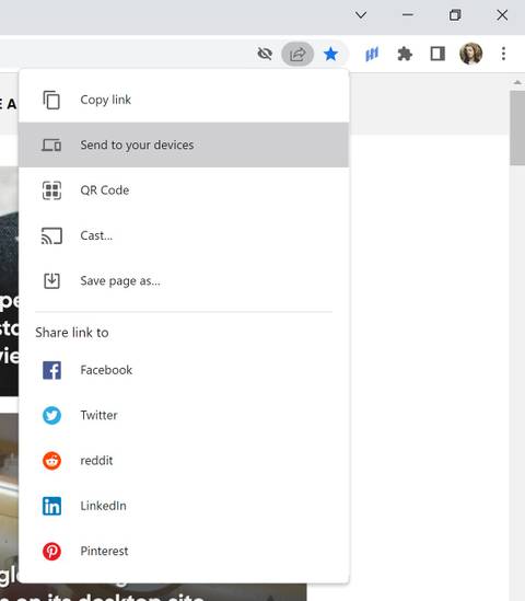 chrome browser screenshot showing chome's share menu