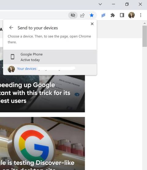 chrome browser screenshot showing device selection screen
