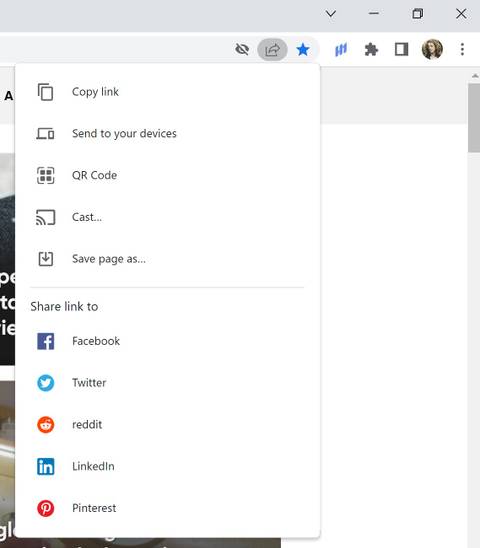 chrome browser screenshot showing chome's share menu