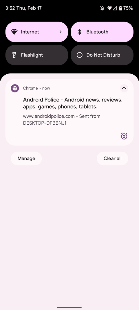 android notification showing chrome's share tab prompt