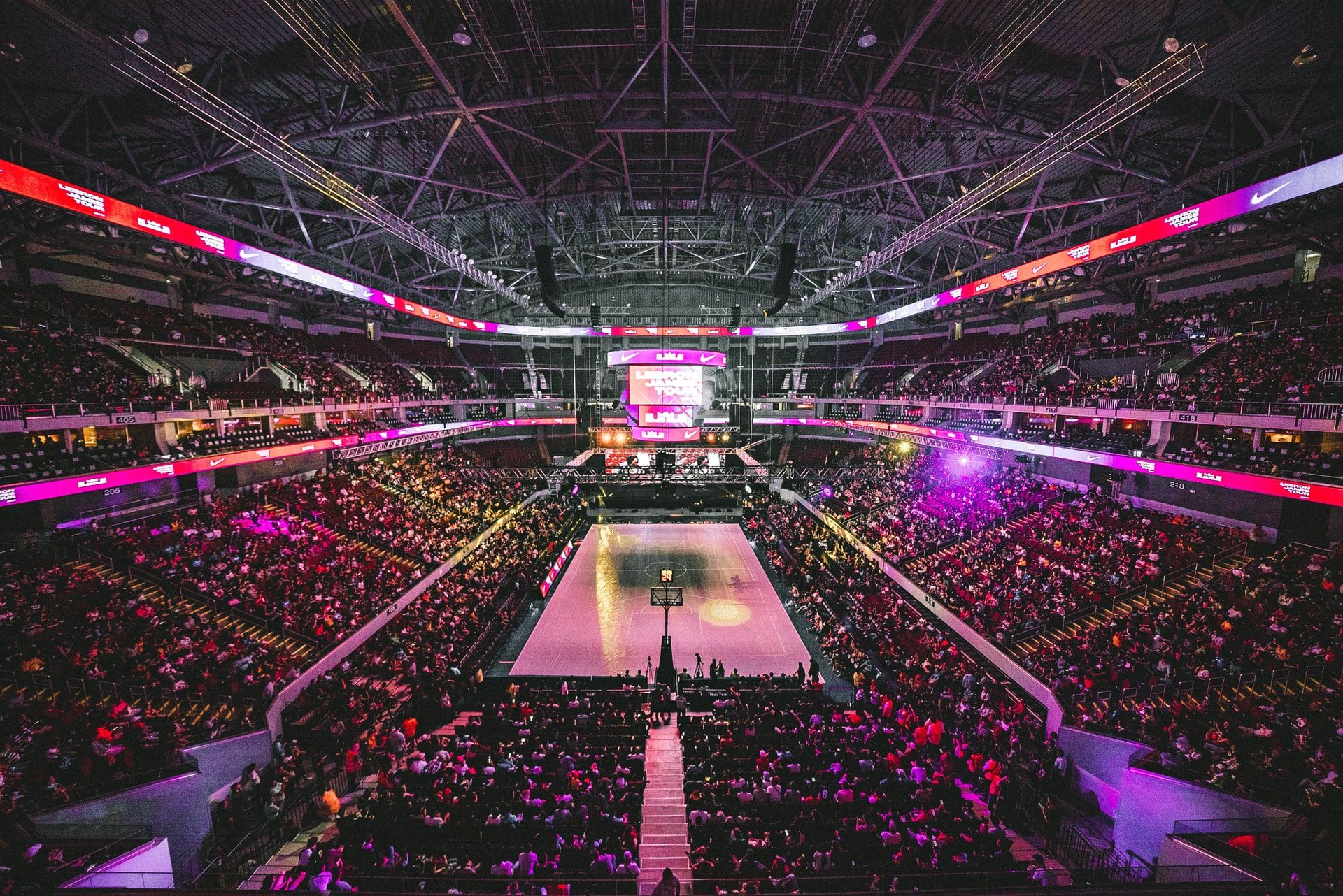 Arena filled with fans before a basketball game