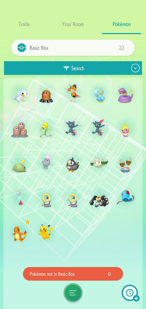 Screenshot of showing the list of your stored Pokemon in the Pokemon Home app