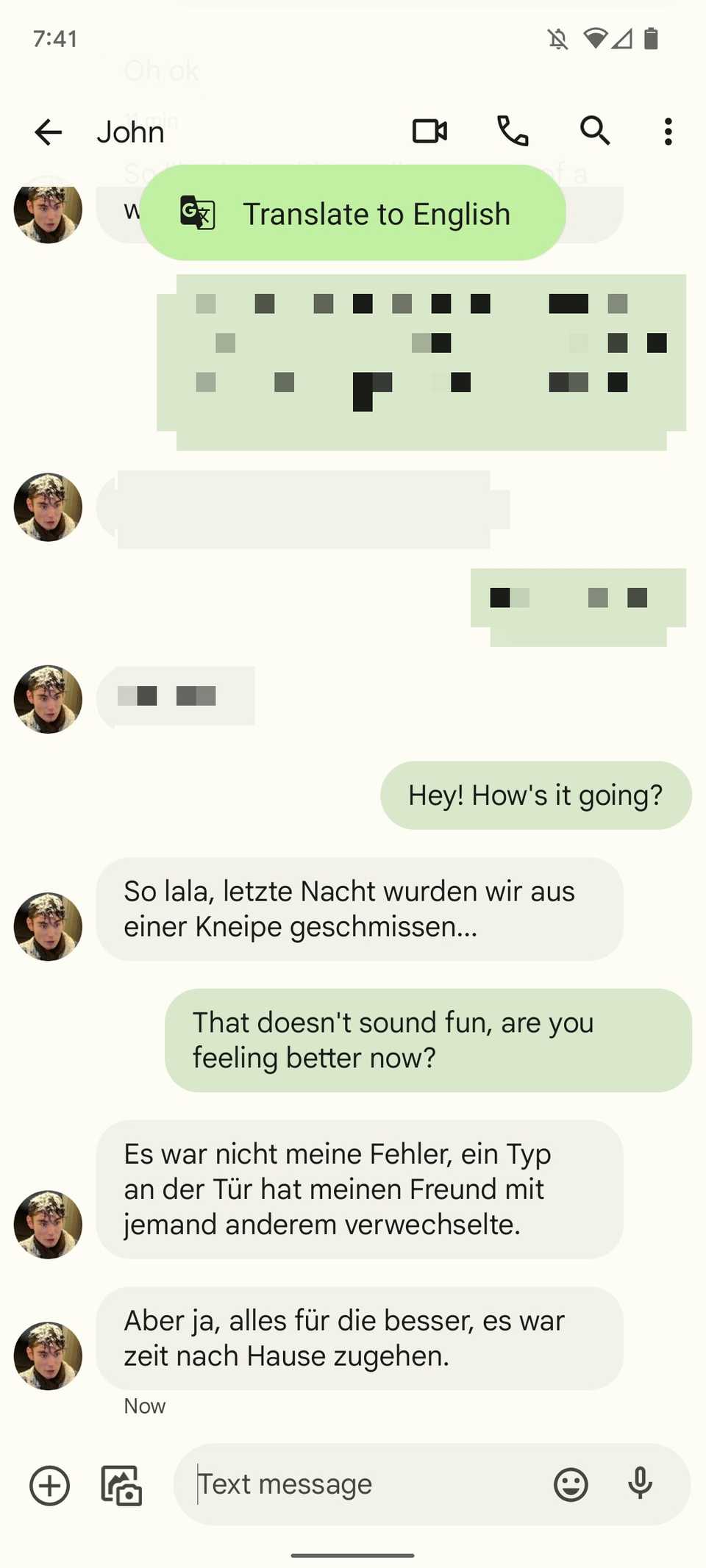 Showing an example of the live translate feature in google messages