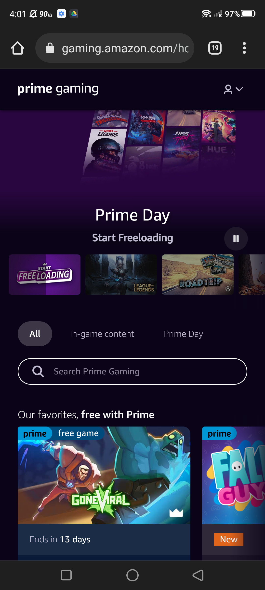 Screenshot of the Amazon Gaming home page (mobile web browser)