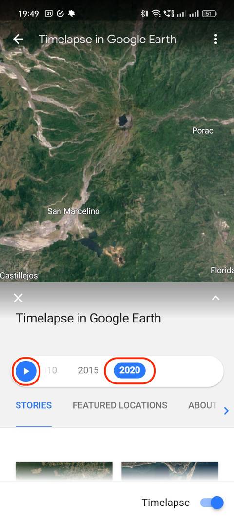 Using the Timelapse feature in the Google Earth Android app