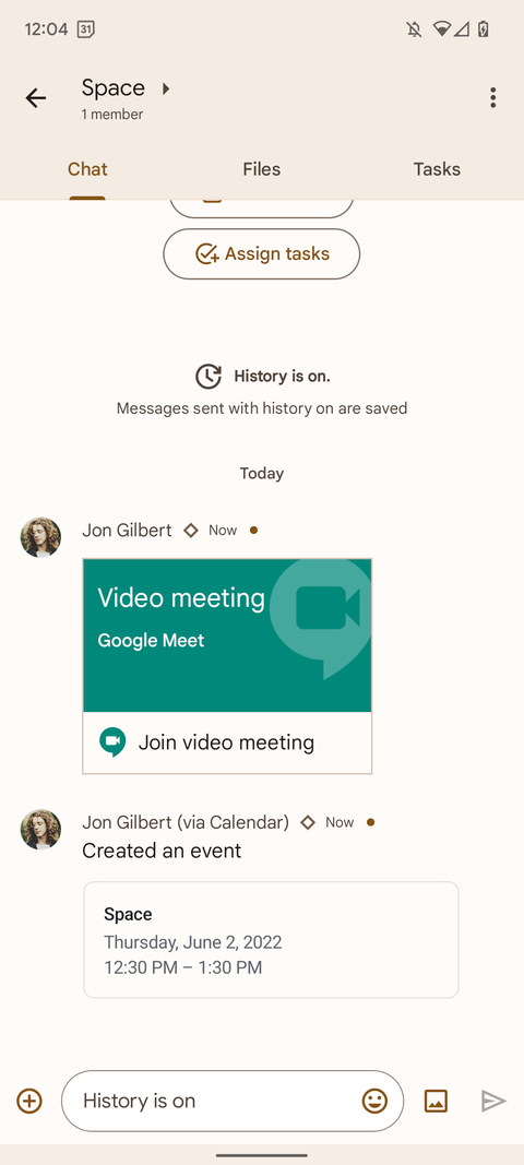 sending a calendar link in google chat
