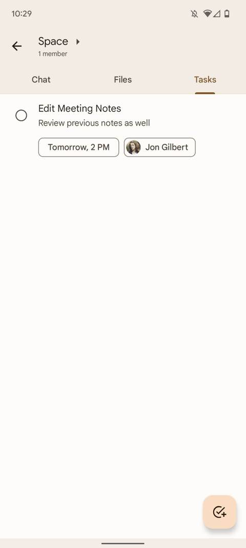 google chat screen of created task