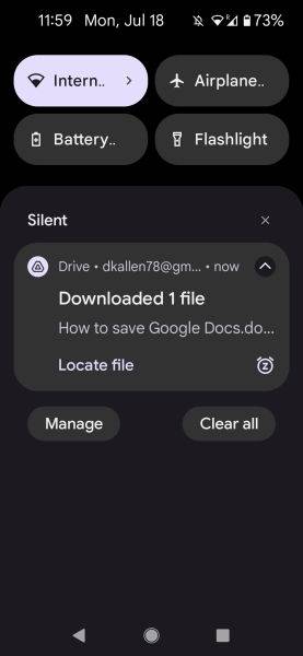 Google Drive mobile file downloaded notification