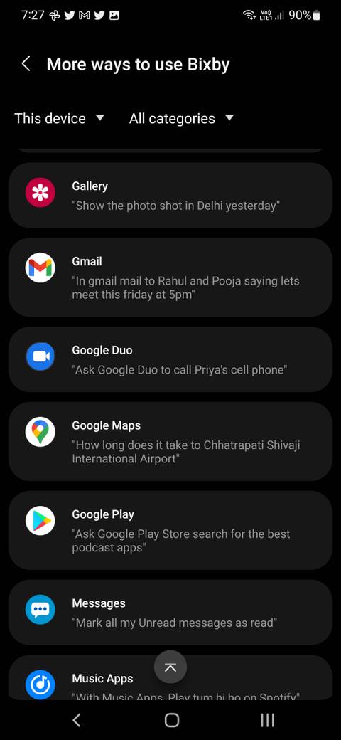 Bixby Voice commands for Gmail, Google Maps, Play, etc.