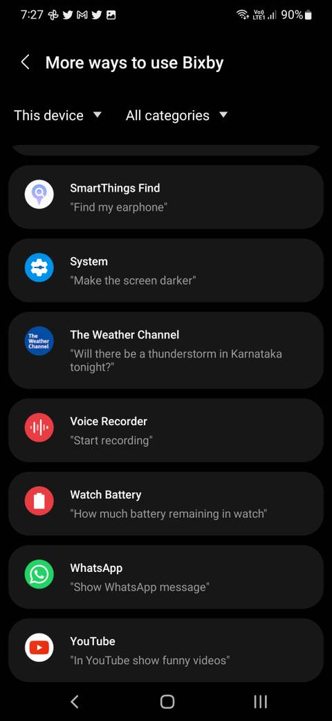 Bixby Voice commands list