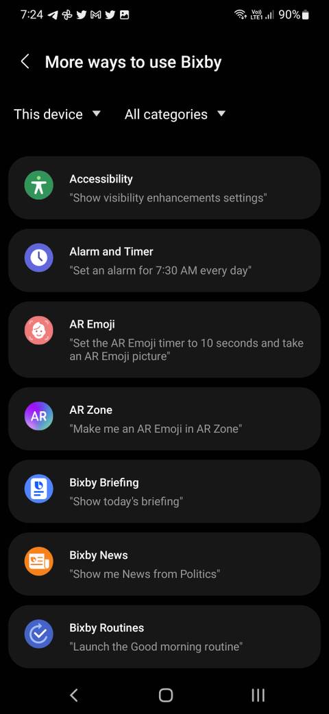 Bixby Voice commands