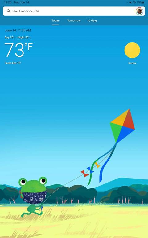 The Google Weather Frog has discarded its COVID-19 mask