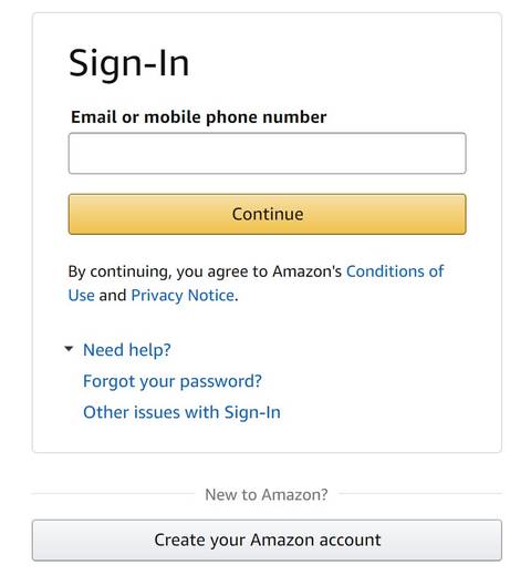 Finestra popup di accesso sullo schermo del desktop Amazon