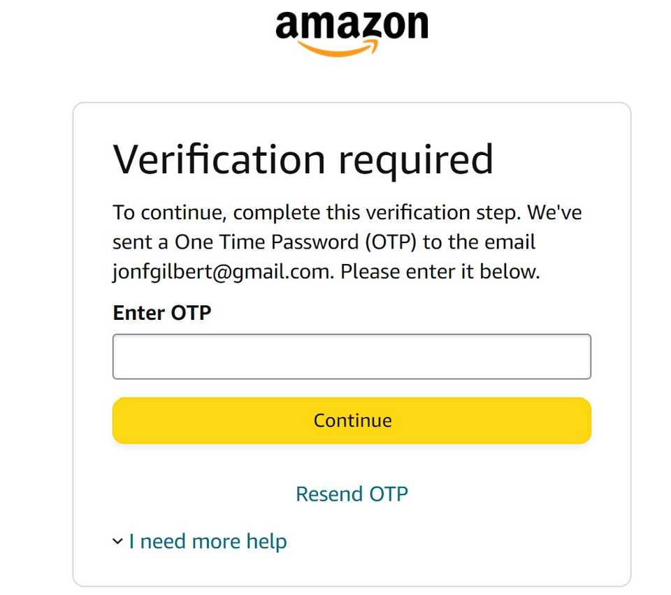 Campo di verifica della password una tantum di Amazon