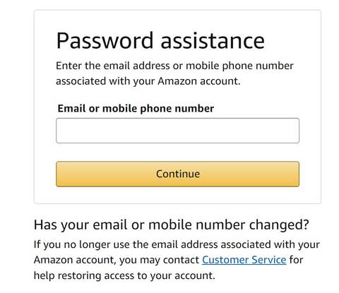 Finestra di assistenza clienti per la reimpostazione della password di Amazon