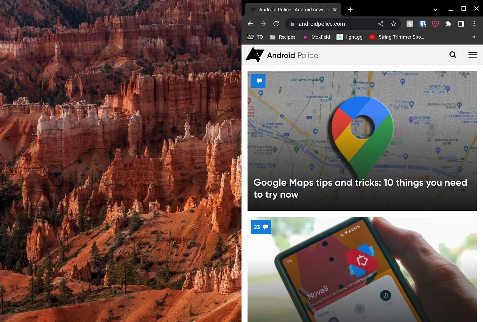 A window snapped to the right of the screen on a Chromebook.