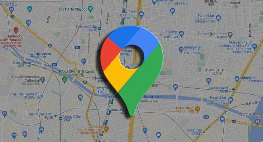 An illustration with Google Maps icon above a map.
