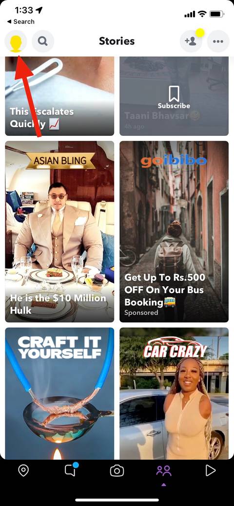 Screenshot highlighting Snapchat account menu
