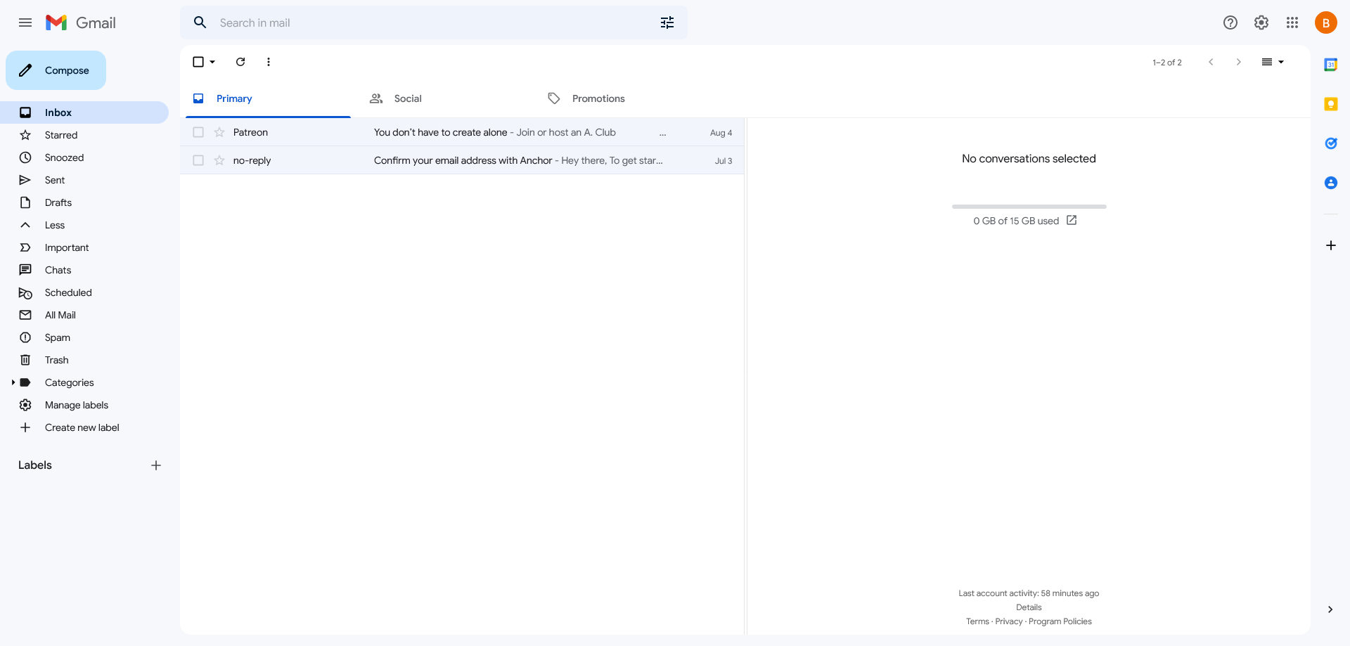 Chat and Meet turned off in Gmail's new 2022 design
