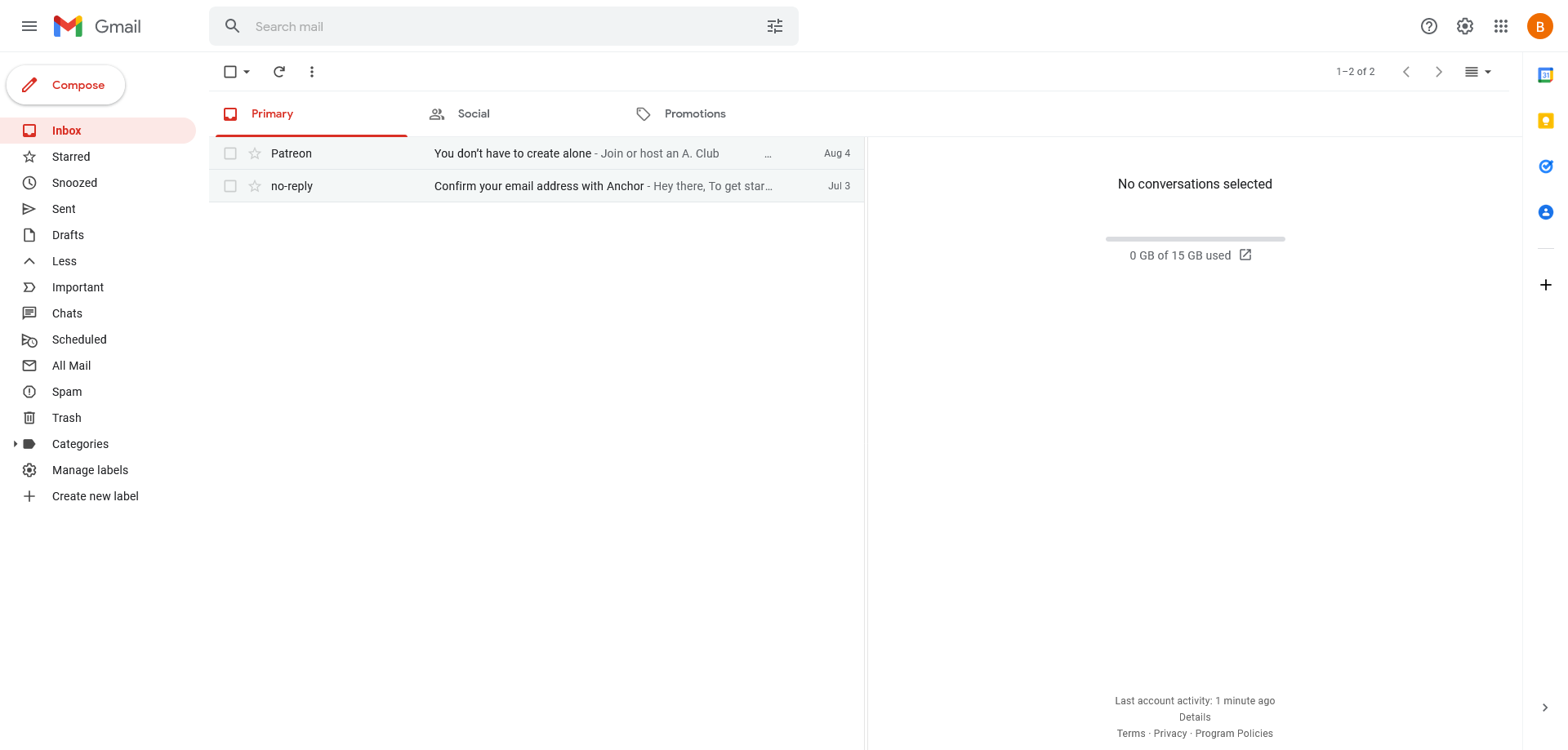 Chat and Meet turned off in Gmail's old design