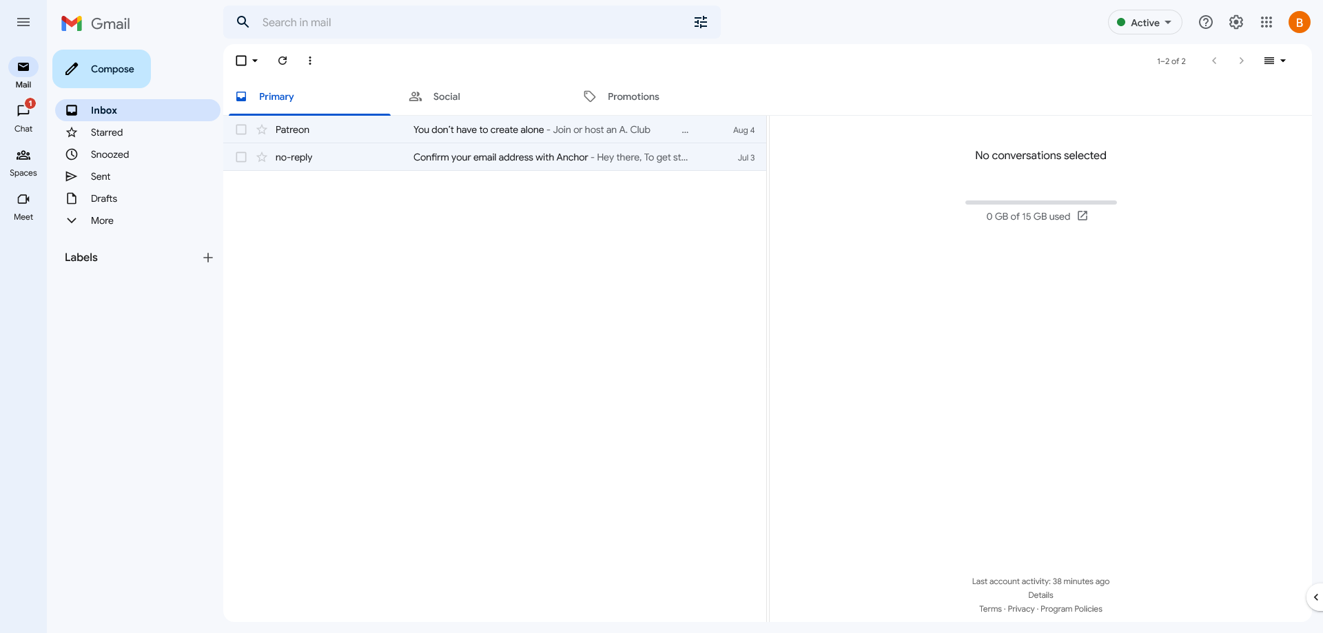 Chat and Meet on in Gmail's new 2022 design