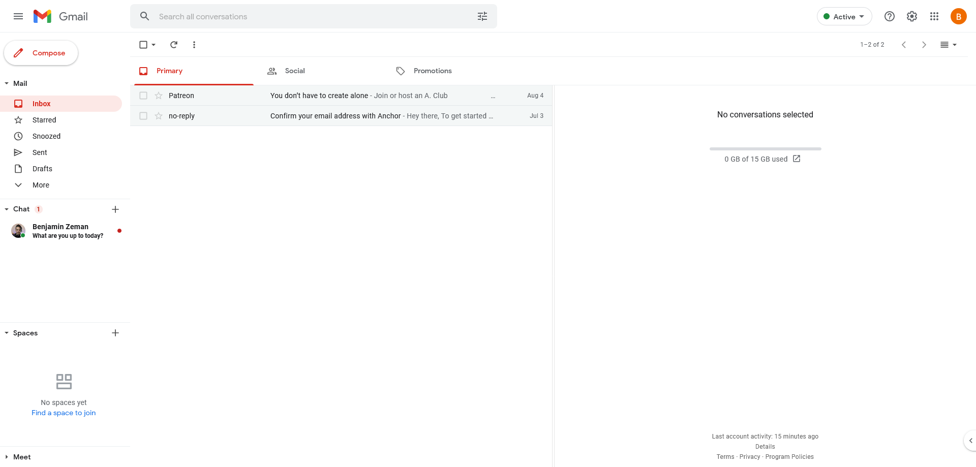 Chat and Meet on in Gmail's old design
