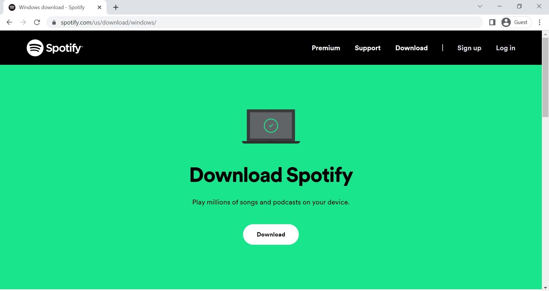 Cuplikan layar tautan unduhan Spotify di desktop