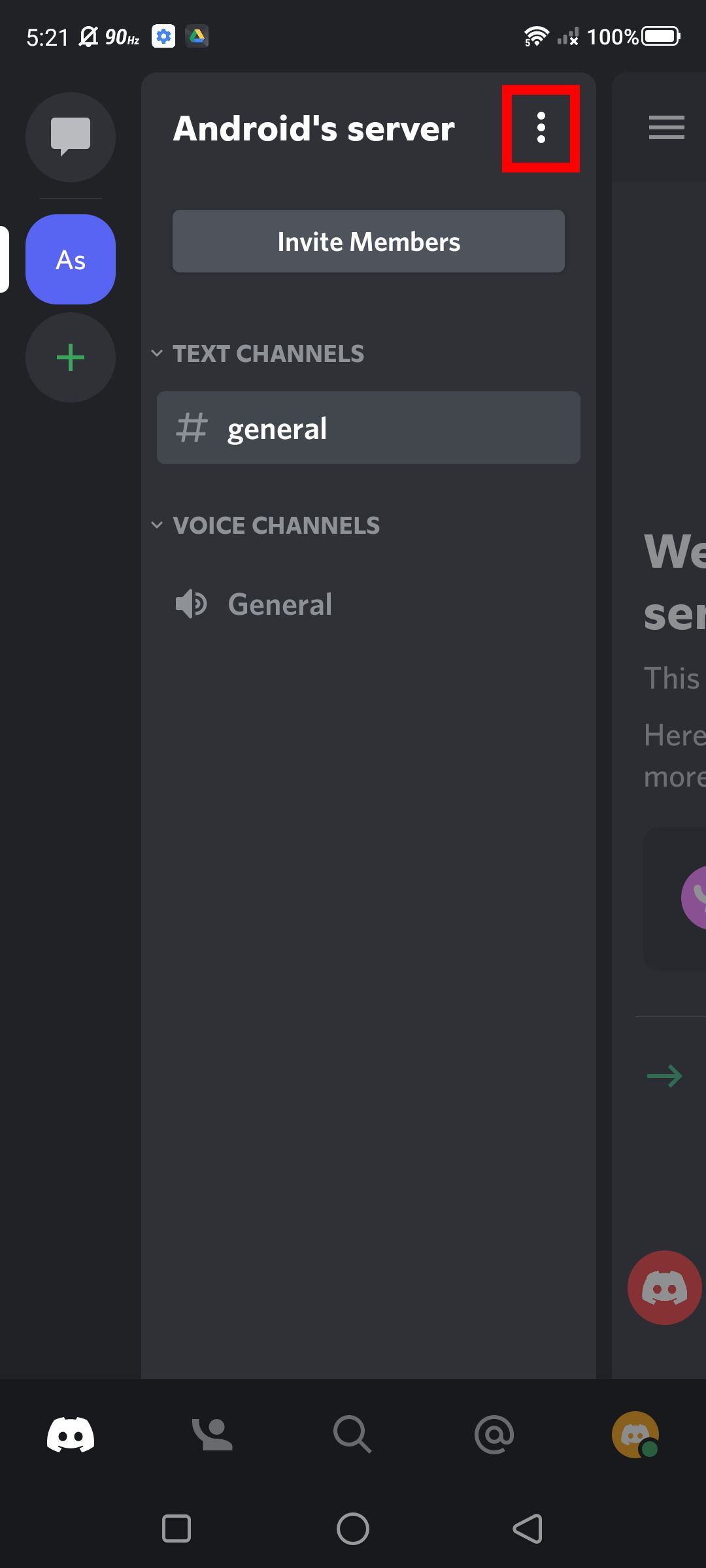 Screenshot of the kebab menu or vertical dots on the Discord Android app