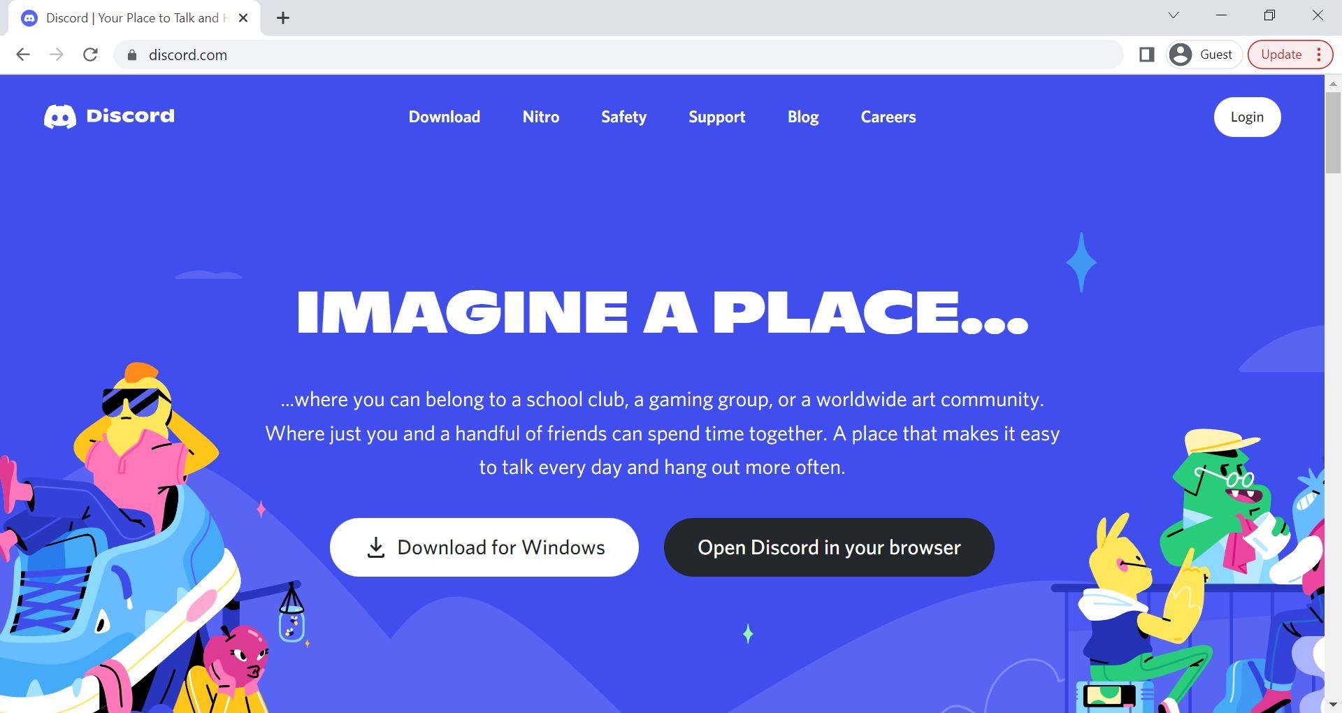 Screenshot of the Discord web page on desktop