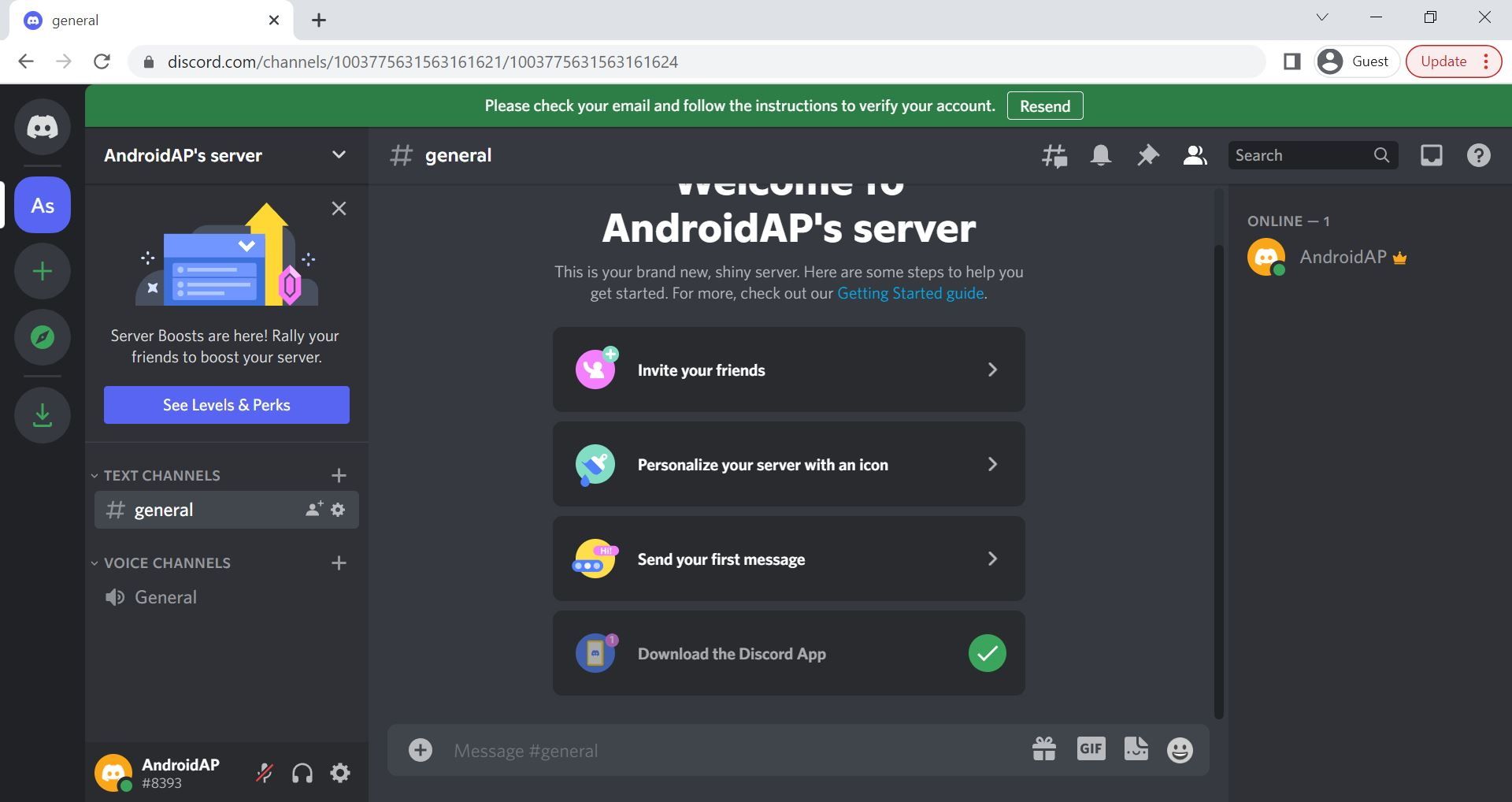 Captura de tela de um servidor Discord no navegador Discord na área de trabalho