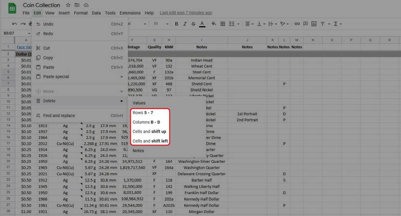 Google Sheets: How to insert and delete rows, columns, and cells