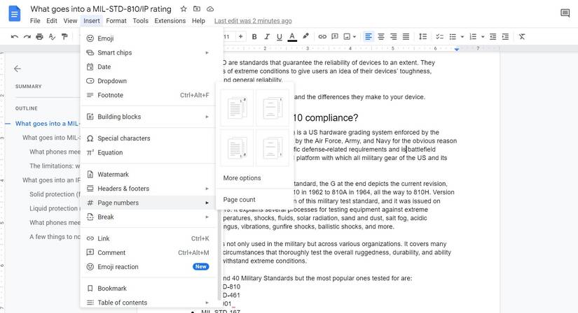 Google Docs: How to add page numbers to your document