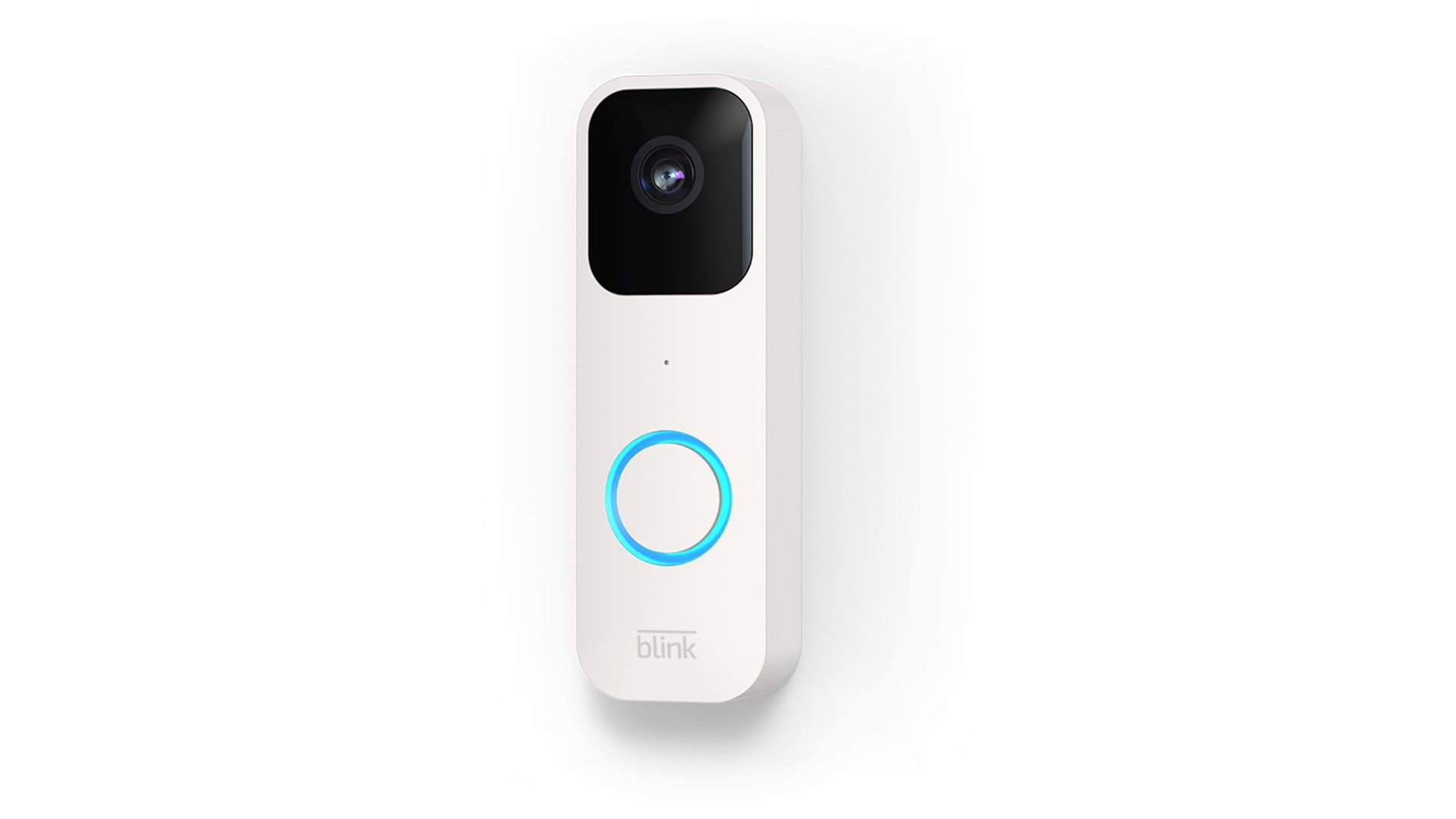 White Blink smart doorbell camera with a large black camera lens