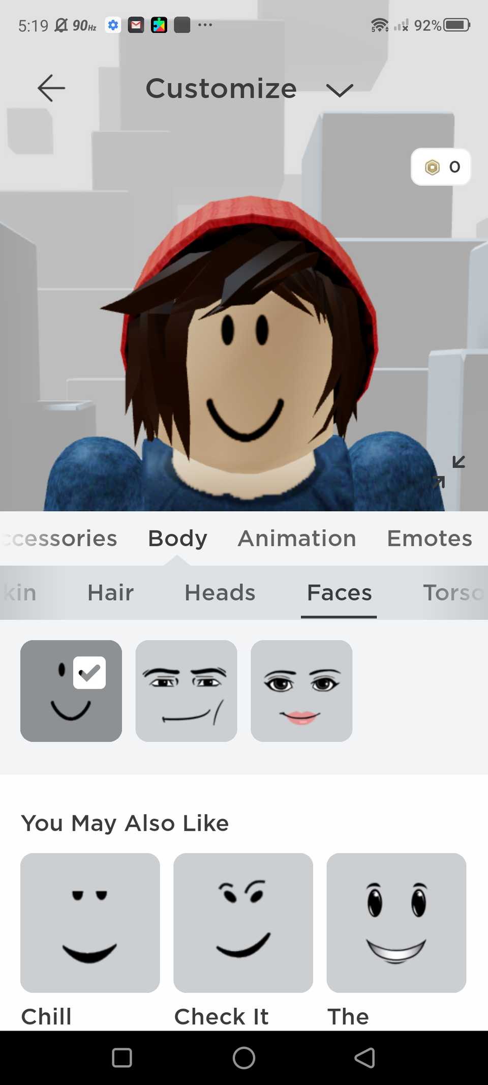 roblox selected smile face for custom avatar