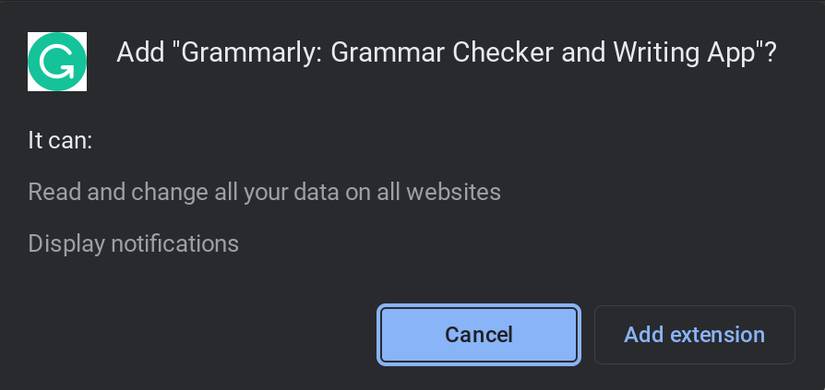 The Add "Grammarly: Grammar Checker and Writing App" dialog box