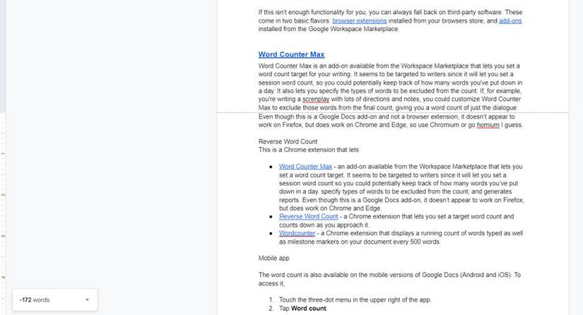 Reverse Word Count display in Google Docs