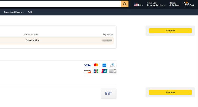 Continue button on the Amazon Order Details page