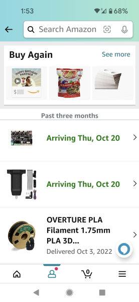 View order history on Amazon mobile app