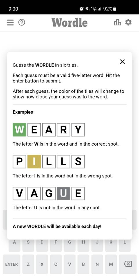 Screenshot of Wordle's ruleset