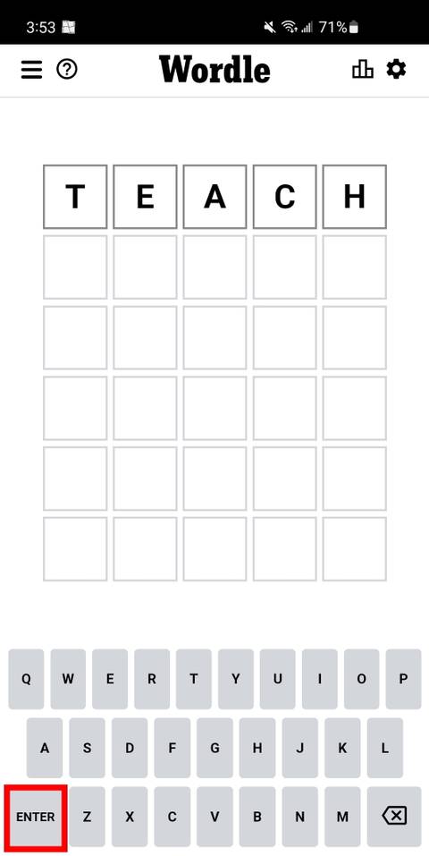 Screenshot of adding a word guess on Wordle